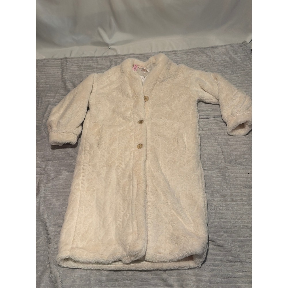 Small Sweet Cheese Cream Faux Fur Teddy Coat Long Quilted Lining Size S NEW